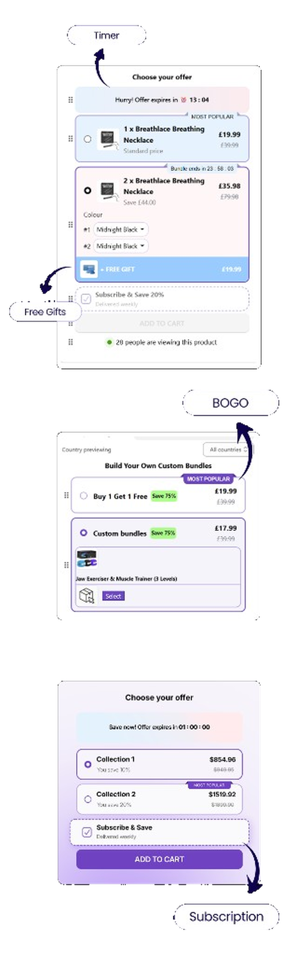 Every cart worth more — timer, free gifts, BOGO, and subscription offers