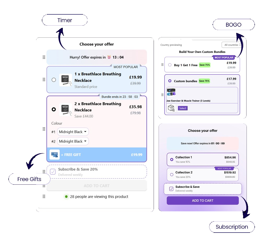Every cart worth more — timer, free gifts, BOGO, and subscription offers