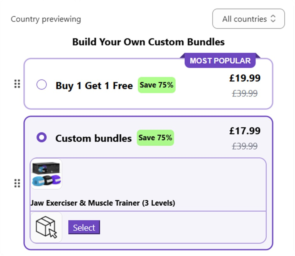 Build Your Own Custom Bundles widget with Buy 1 Get 1 Free and custom bundle options